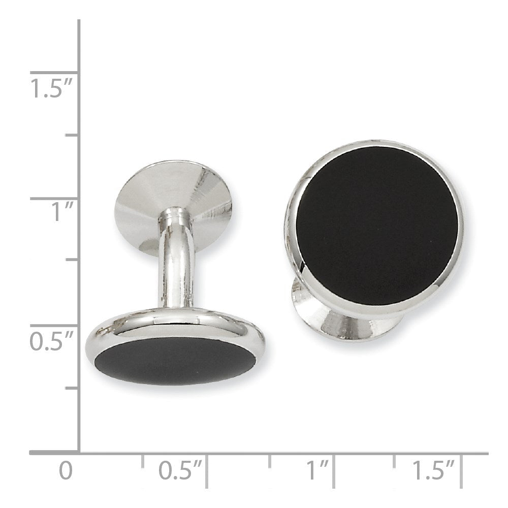 Kelly Waters Rhodium - plated Black Epoxy Round Cuff Links - JewelryAffairs