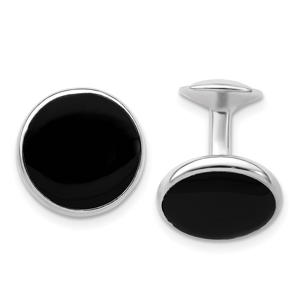 Kelly Waters Rhodium - plated Black Epoxy Round Cuff Links - JewelryAffairs