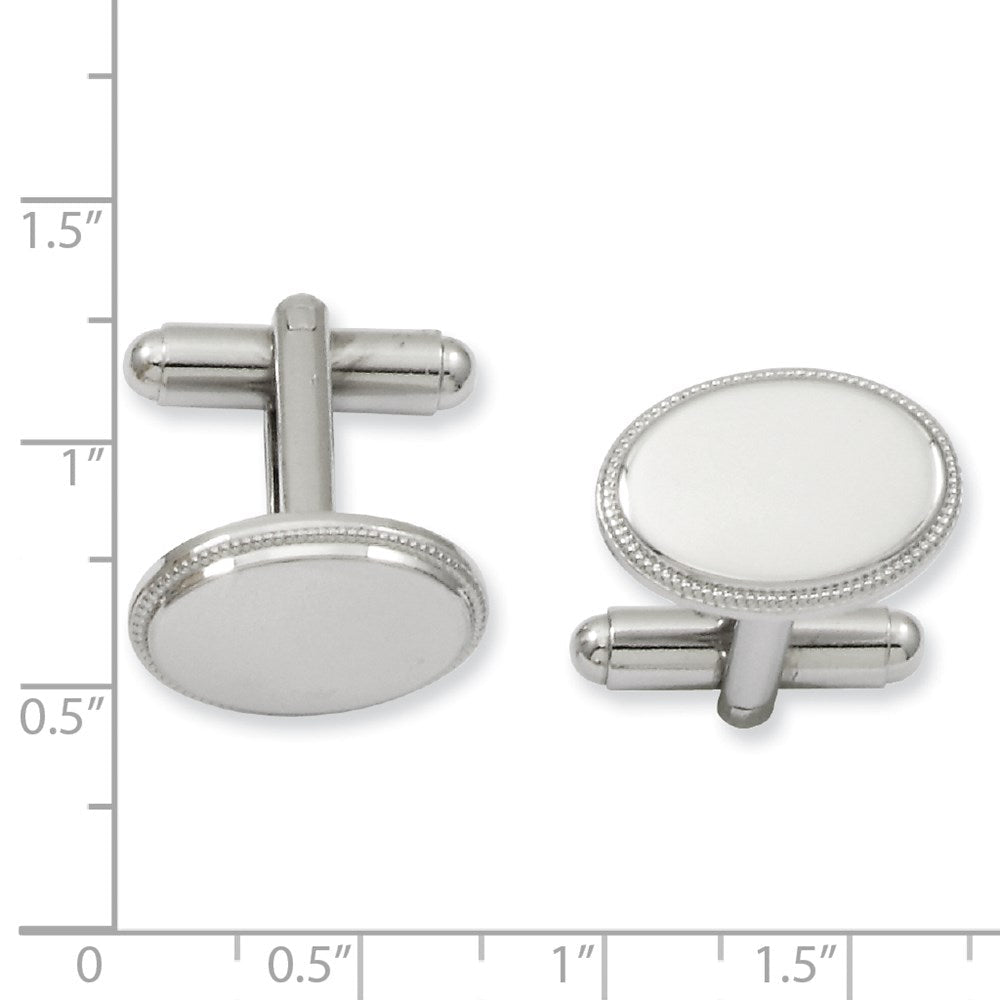 Kelly Waters Rhodium - plated Polished Beaded Oval Engravable Cuff Links - JewelryAffairs