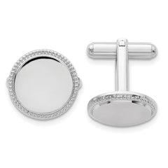 Kelly Waters Rhodium - plated Polished Beaded Round Engravable Cuff Links - JewelryAffairs