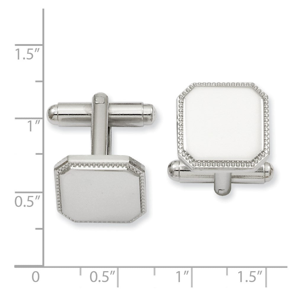 Kelly Waters Rhodium - plated Square Beaded Engravable Cuff Links - JewelryAffairs