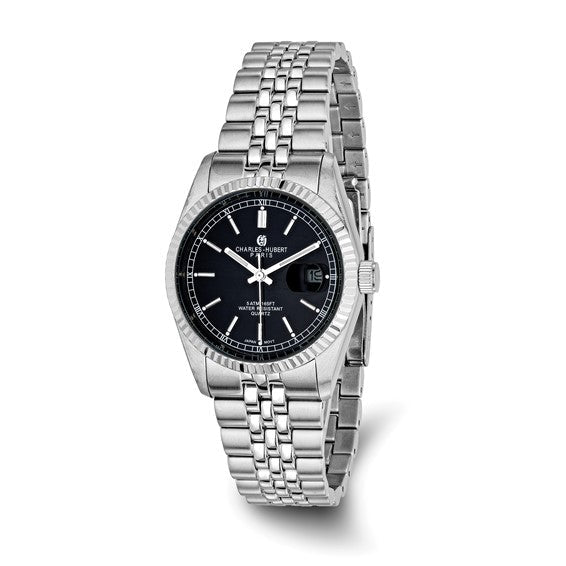 Mens Charles Hubert Stainless Steel Black Dial Watch