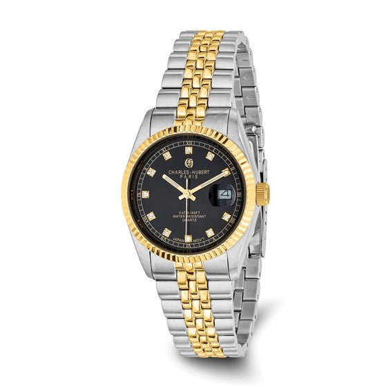 Mens Charles Hubert Two-tone Stainless Steel Black Dial Watch