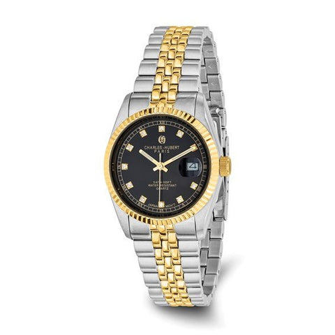 Mens Charles Hubert Two-tone Stainless Steel Black Dial Watch
