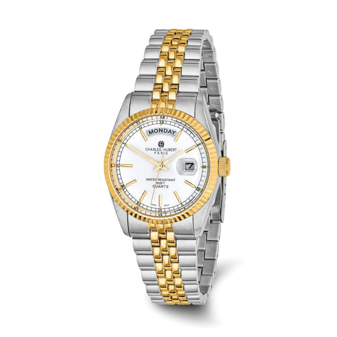 Mens Charles Hubert Two-tone Stainless Steel Silver-White Dial Watch