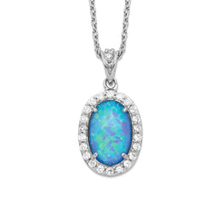 Blue Opal and CZ Oval Necklace, Sterling Silver, 18.5 Inches fine designer jewelry for men and women