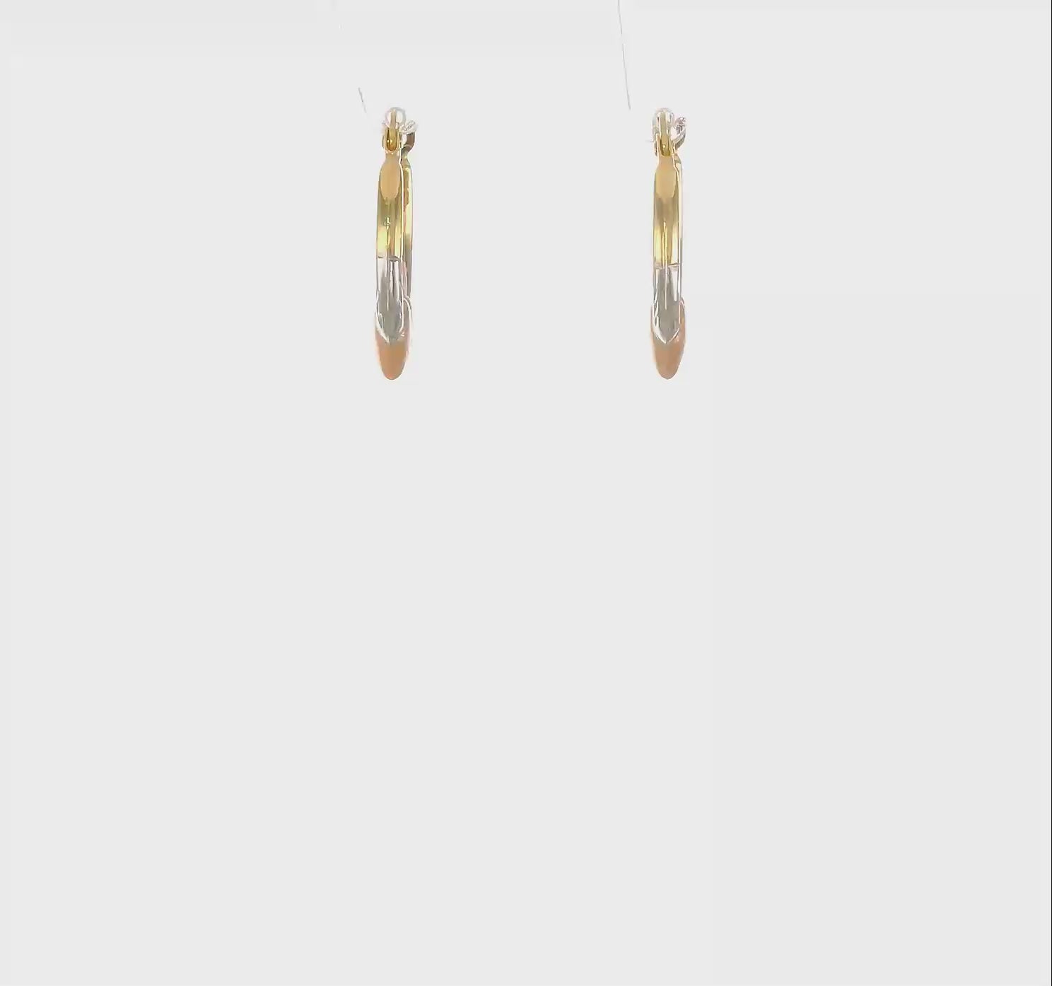 14K Tri Color Gold Solid Hypoallergenic Heart Hoop Shrimp Earrings