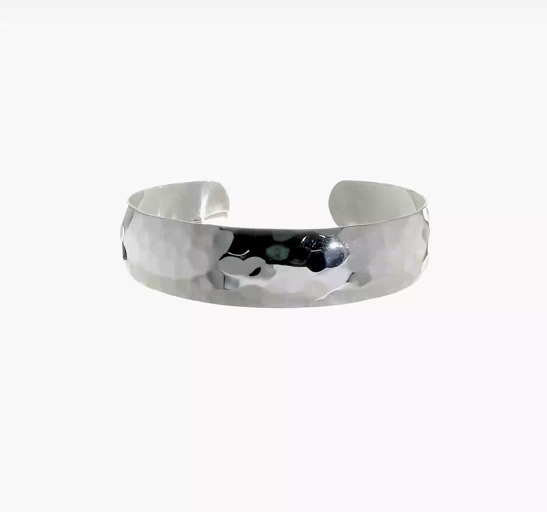 Sterling Silver Polished 13.5mm Domed Hammered Cuff Bangle
