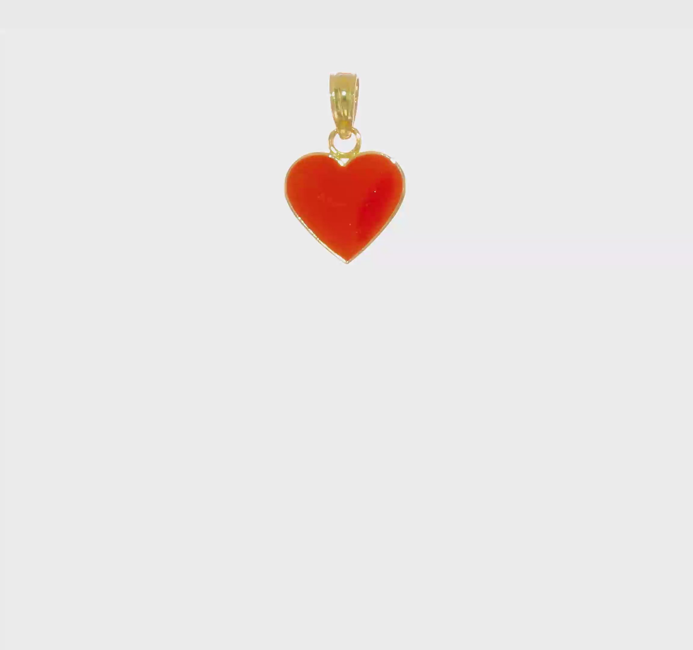 14K Yellow Gold Red Enamel Heart Pendant, 13x9mm