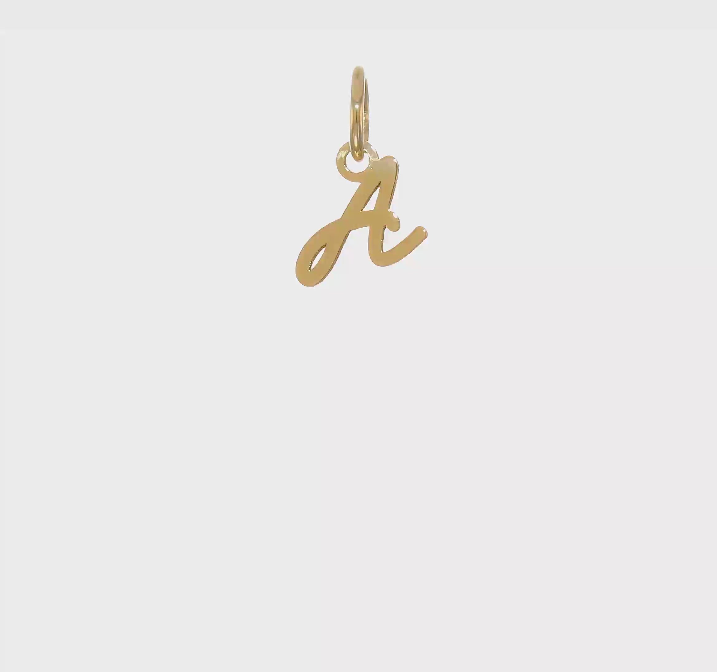 10K Yellow Gold Script Letter Initial Charm Pendant, 14x10mm