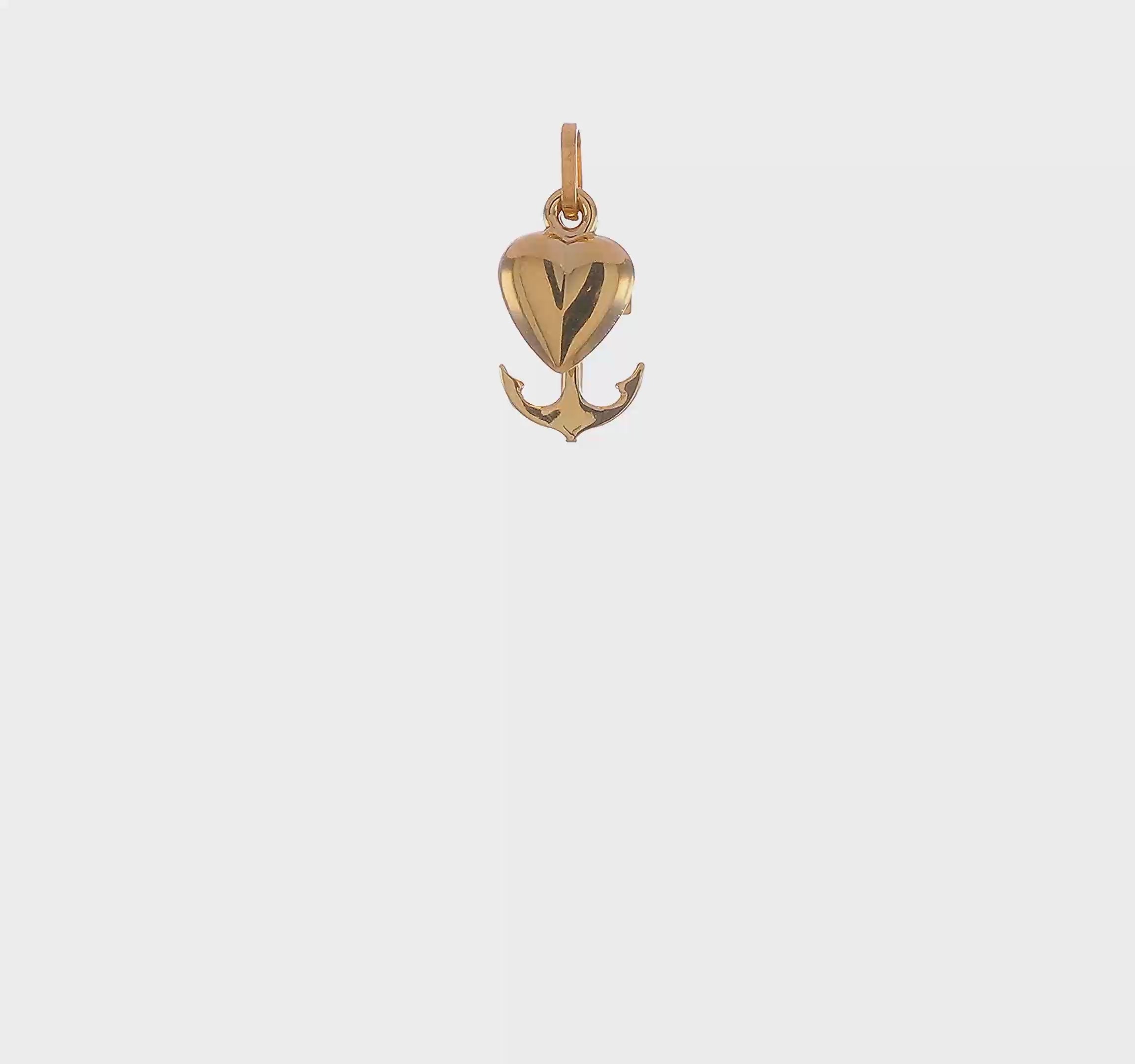 14K Yellow Gold Faith Charm Pendant with Heart, Cross and Anchor, 17x20mm