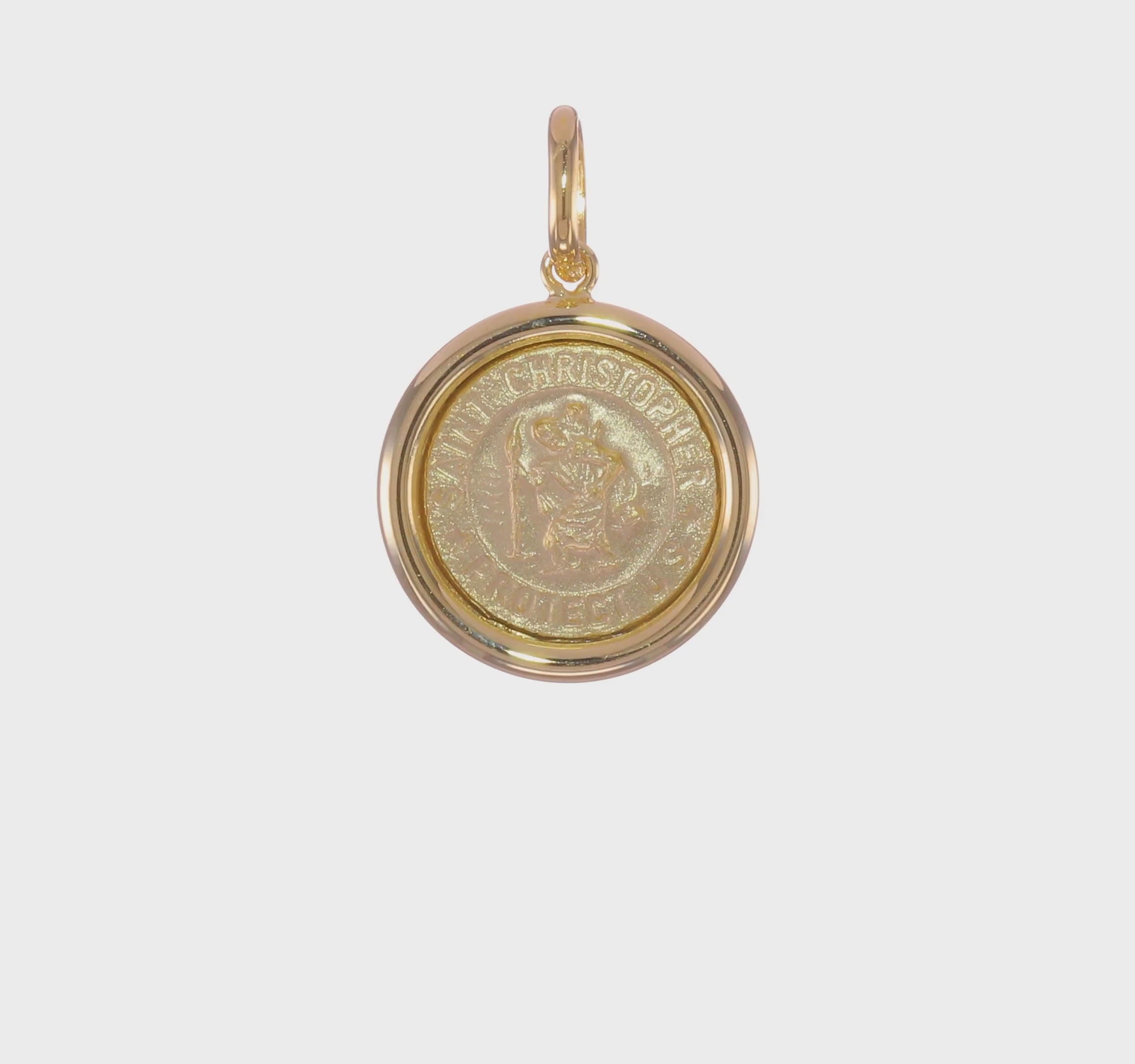 14K Real Yellow Solid Gold St Christopher Medal Round Pendant 16mm