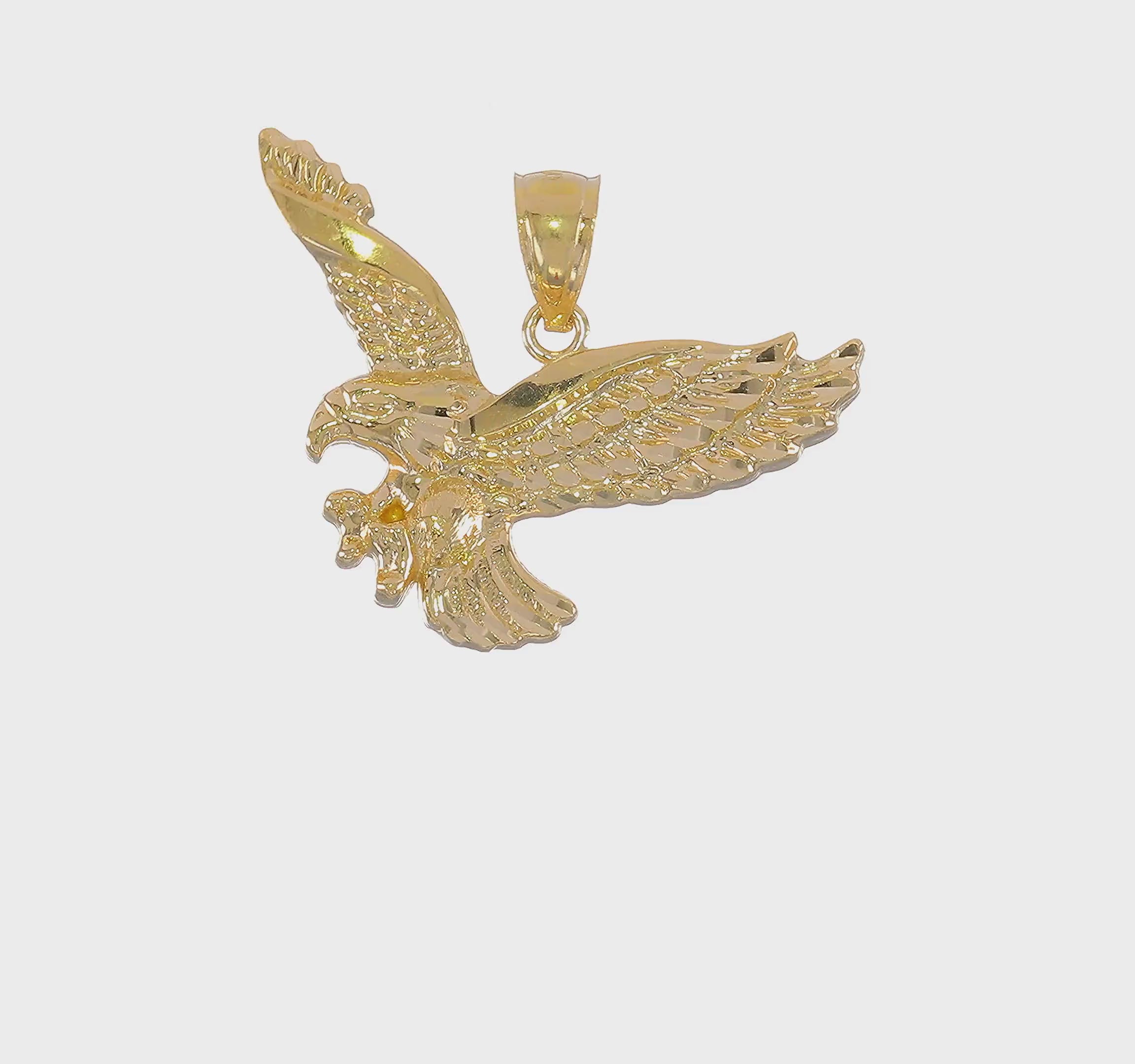 14k Yellow Gold Textured Landing Eagle Pendant Charm, 16x16