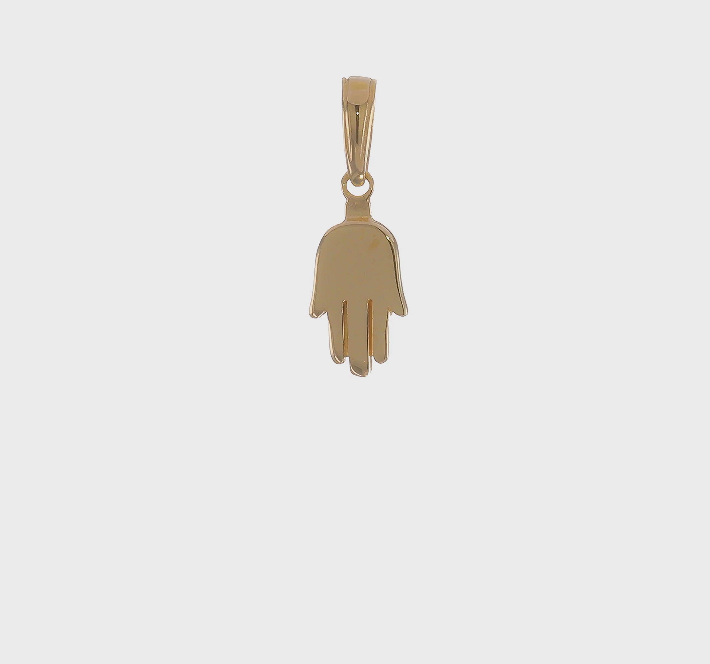 14K Yellow Gold Hamsa Hand Charm Pendant, 18mm x 7mm