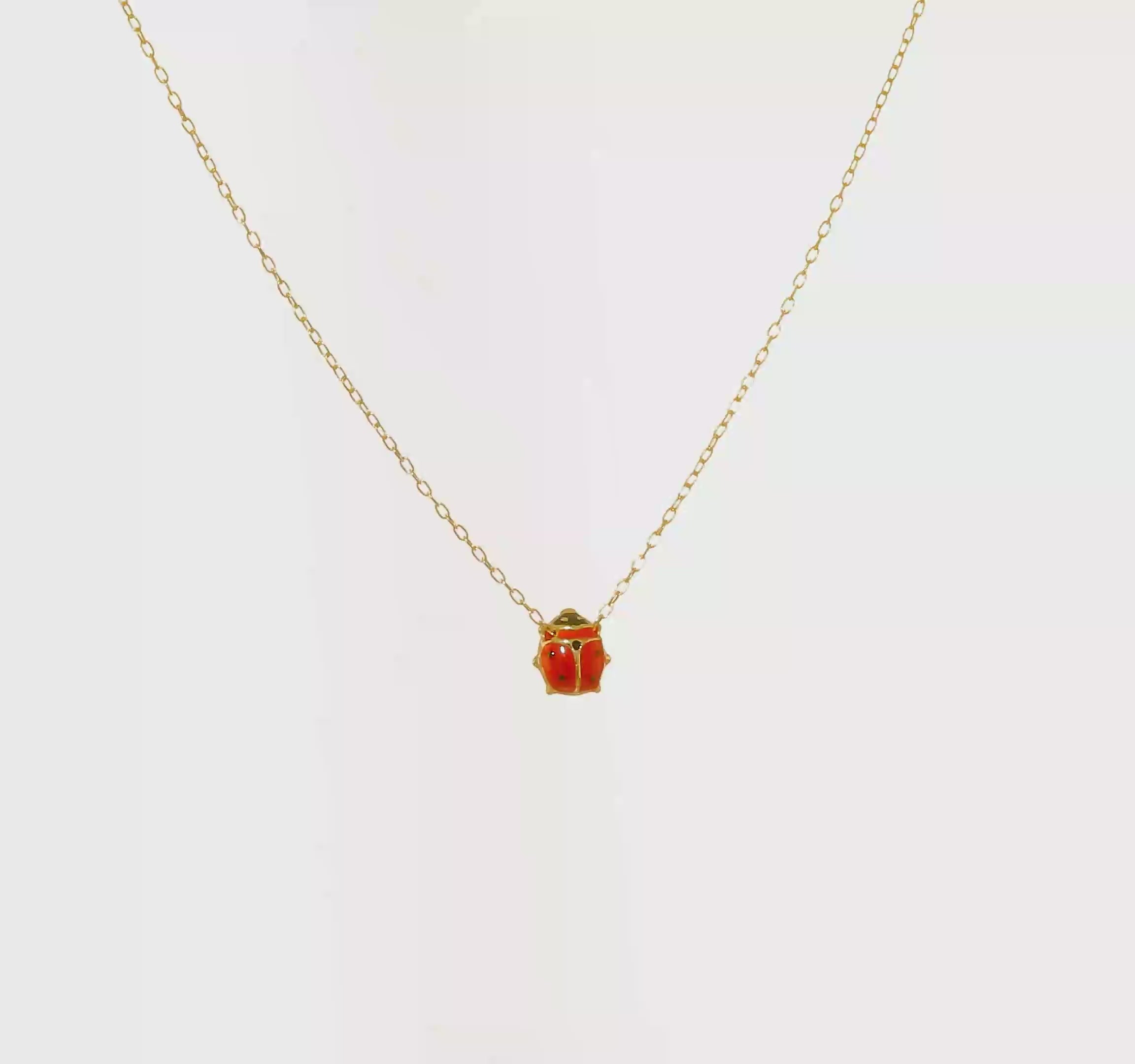 14k Yellow Gold Enameled Ladybug Pendant Necklace, 18 Inches