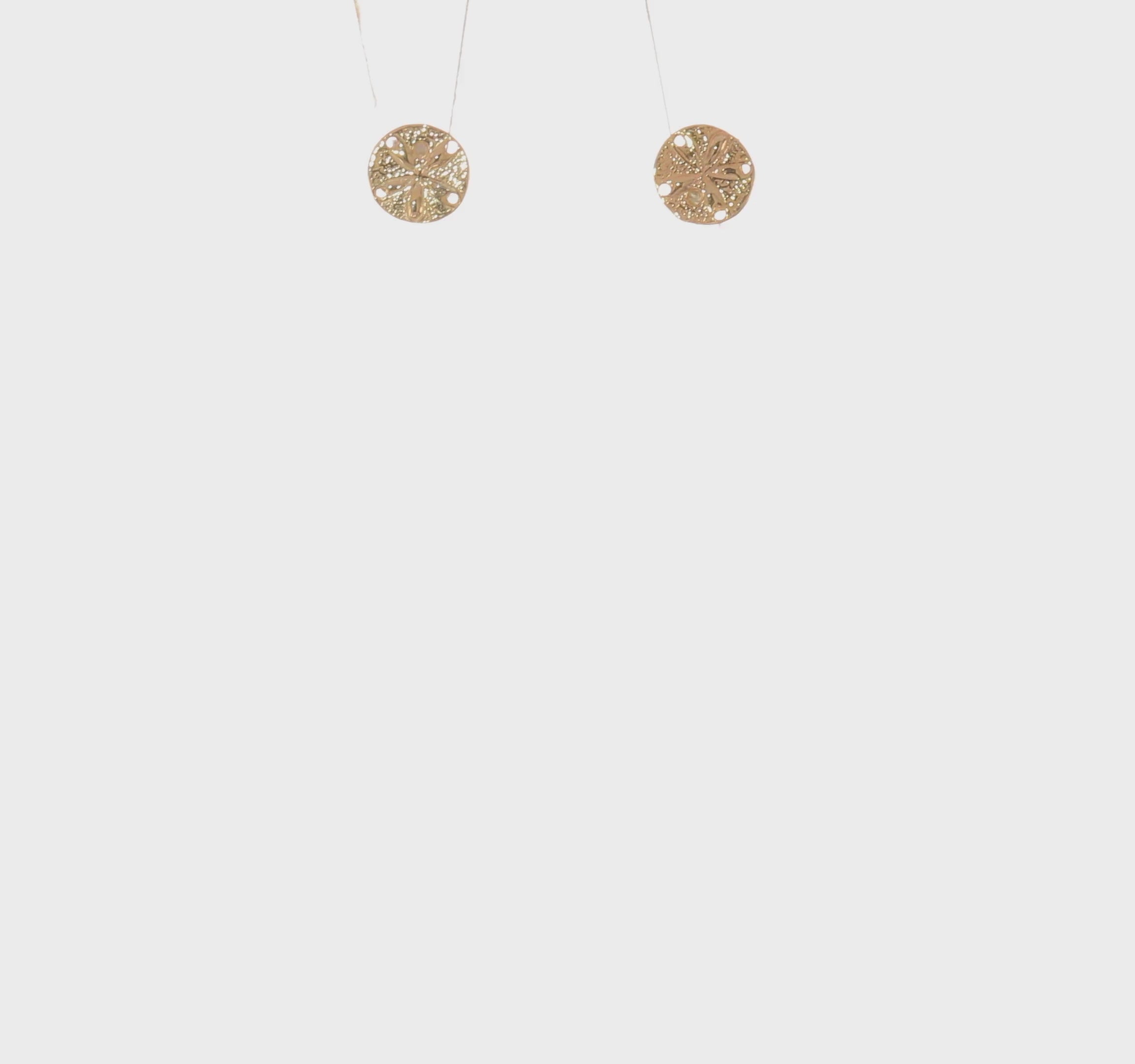 14k Real Yellow Gold Diamond-Cut Sand Dollar Post Stud Earrings, 8mm