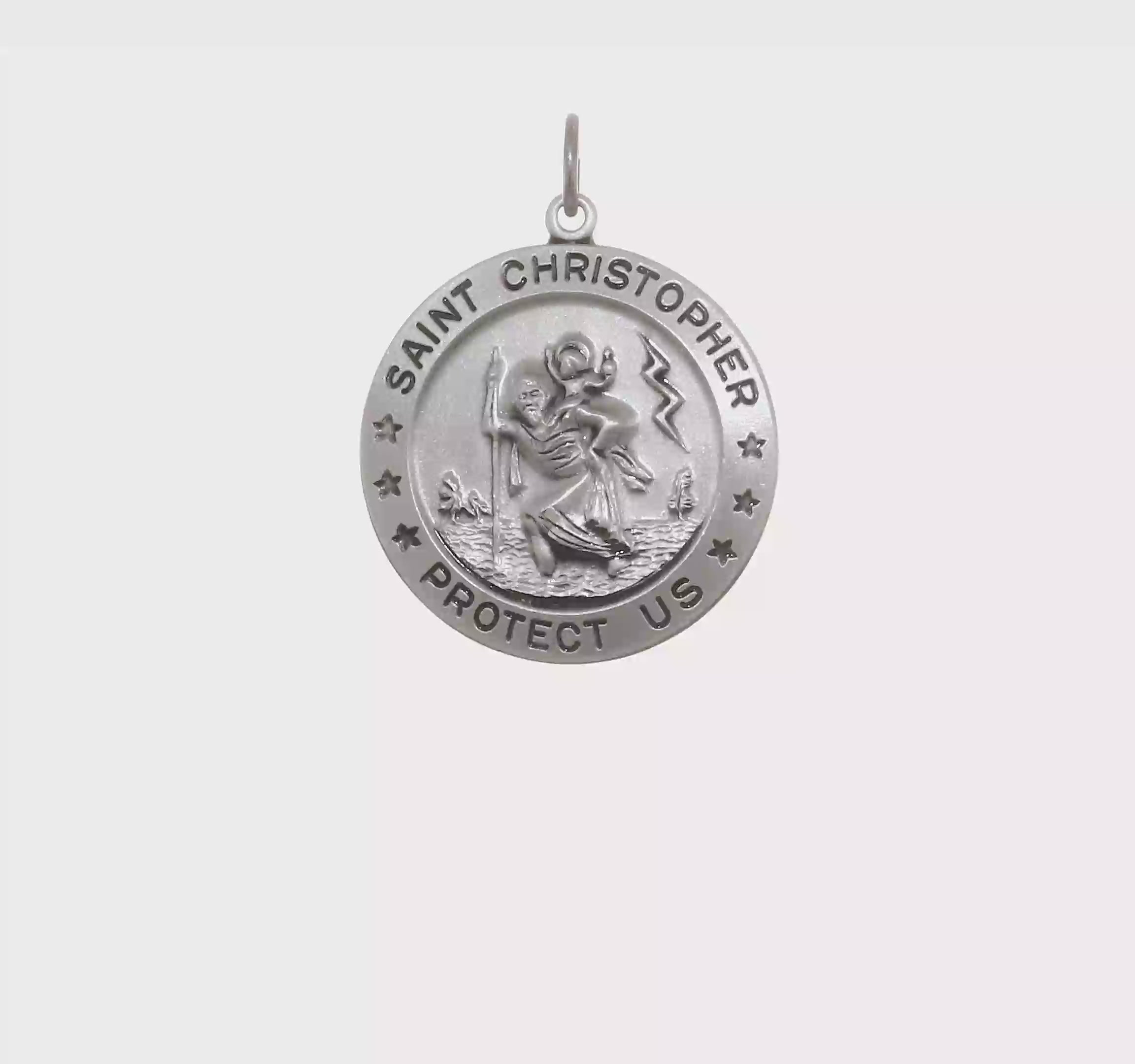 Sterling Silver Saint Christopher Medal Pendant, Antiqued Religious Medallion, 26mm