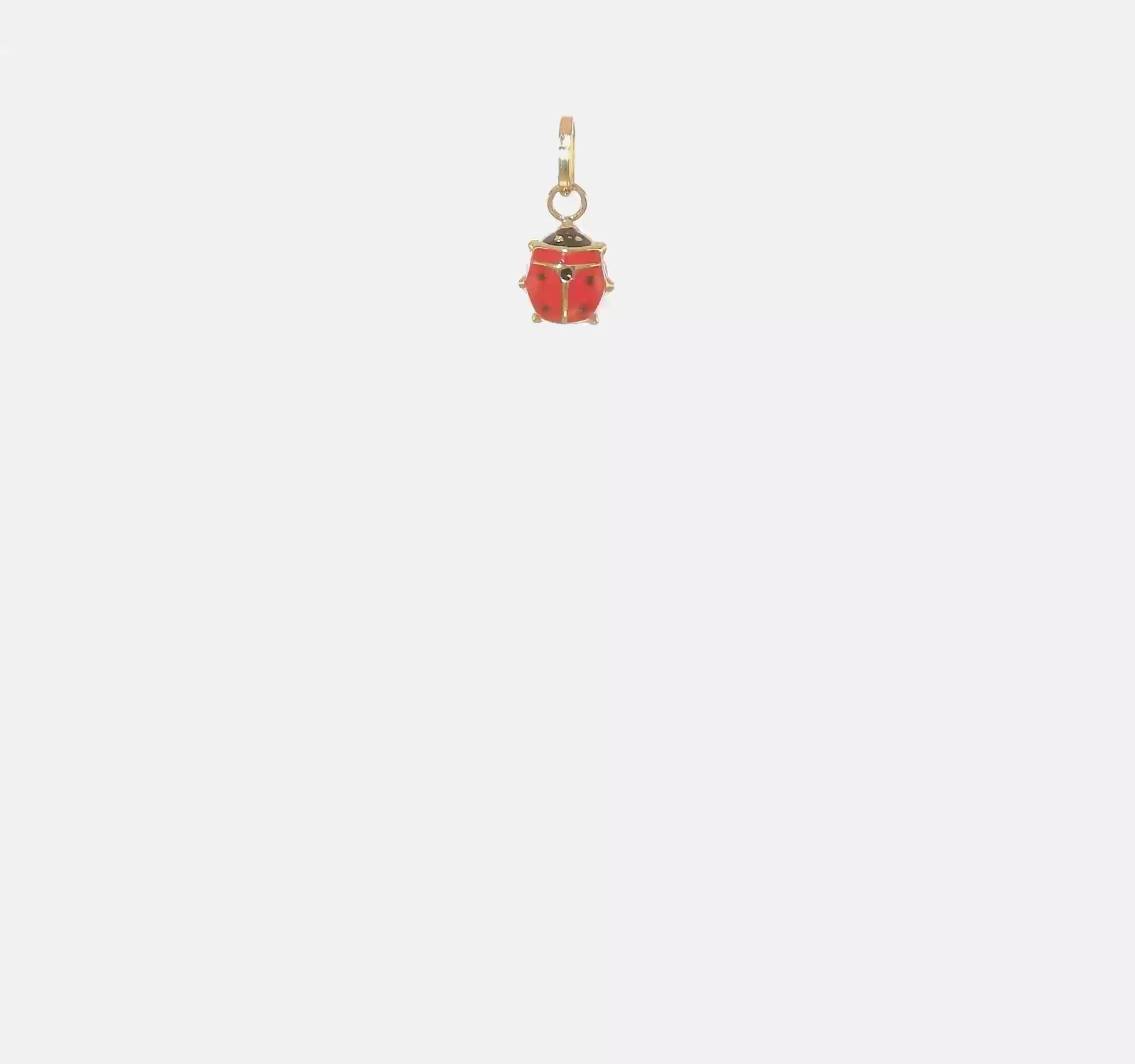 14k Yellow Real Gold Red and Black Enameled Ladybug Charm, 7mm