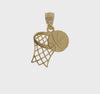 14K Solid Yellow Gold Basketball and Hoop Pendant, 18x11mm