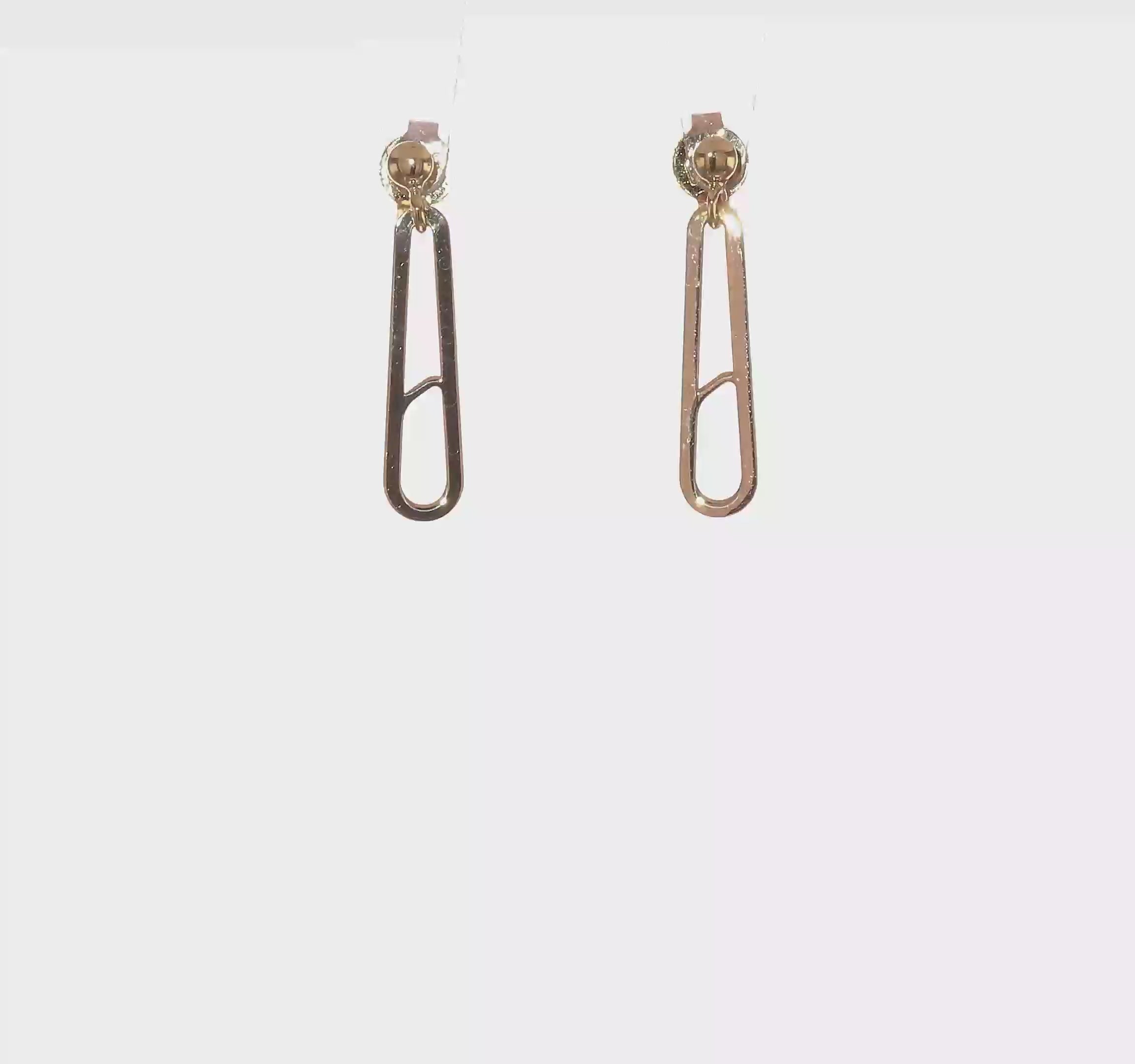 14K Yellow Gold Paperclip Dangle Earrings 27mm