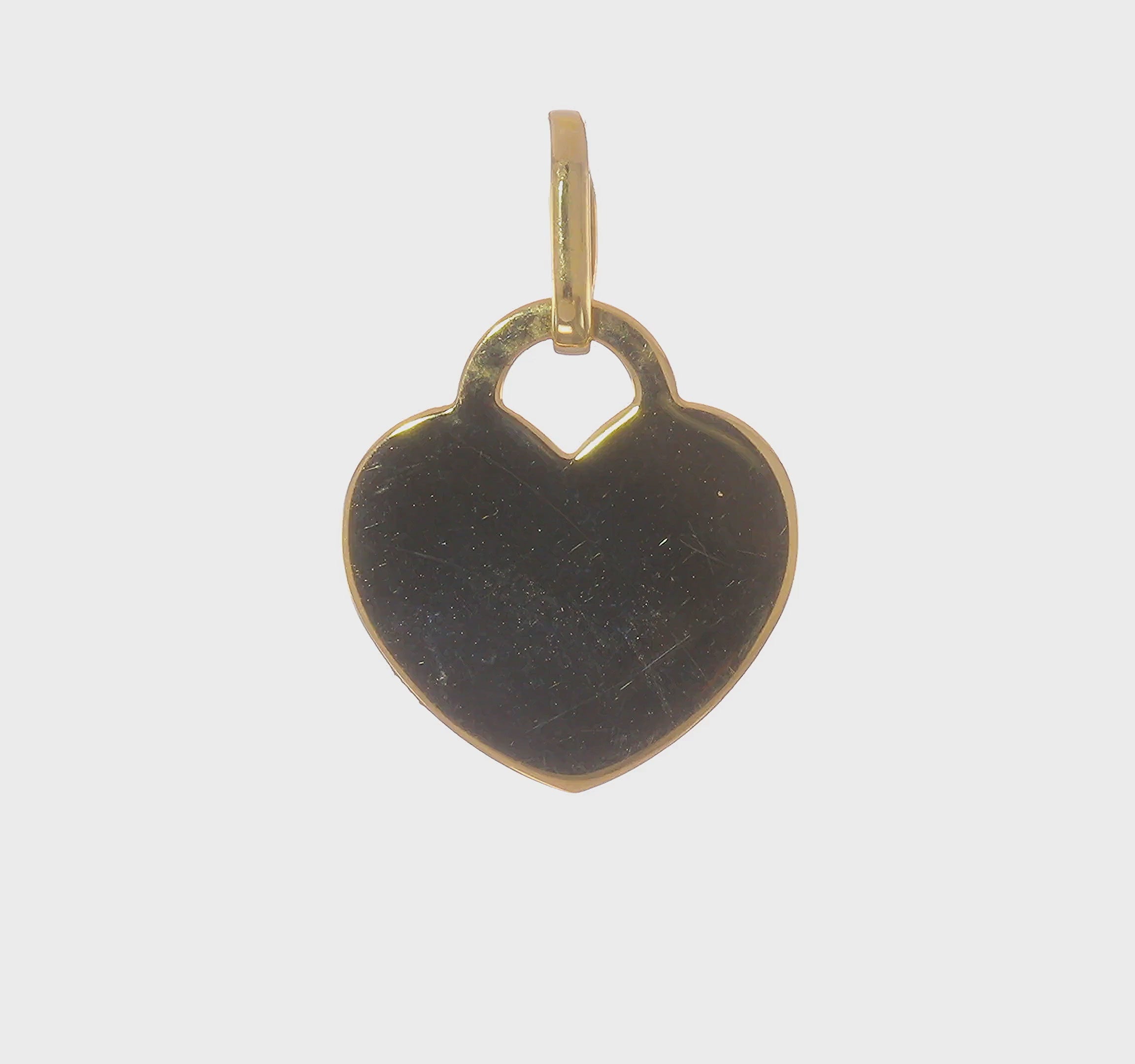 14K Yellow Gold Heart Pendant, Polished Disc Charm, 21x15mm