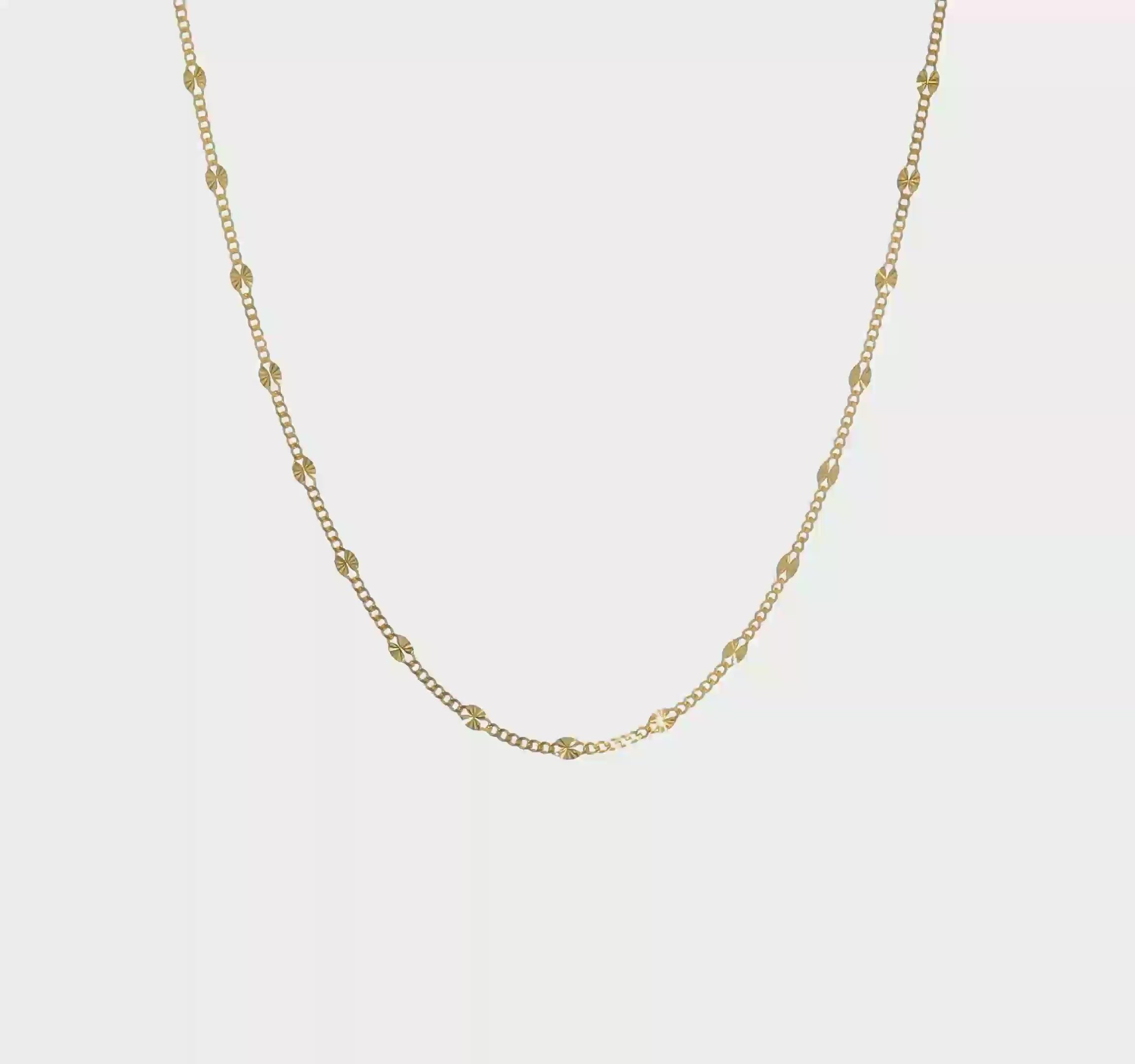 14k Yellow Solid Gold Gold Diamond-Cut Curb Link Chain Necklace