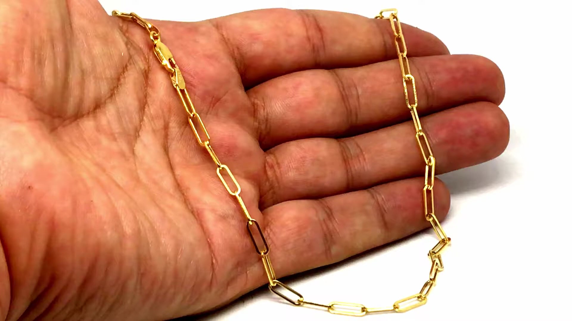 14k Yellow Real Gold Paperclip Chain Necklace, 3mm