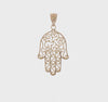 14k Yellow Gold Filigree Hamsa Hand Pendant, Religious Charm, 26mm x 16mm