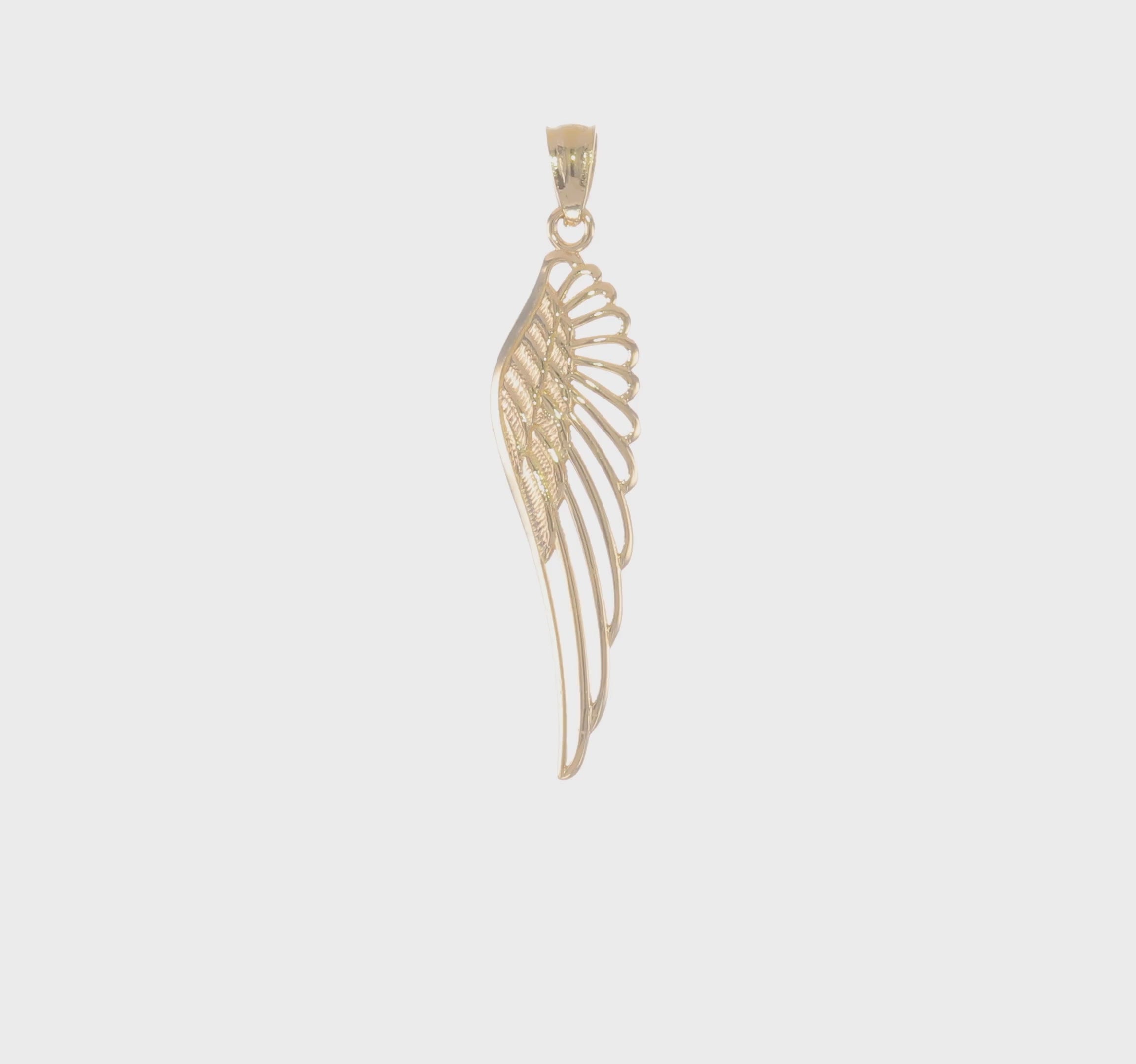 14K Yellow Gold Angel Wing Pendant, 33mm Length