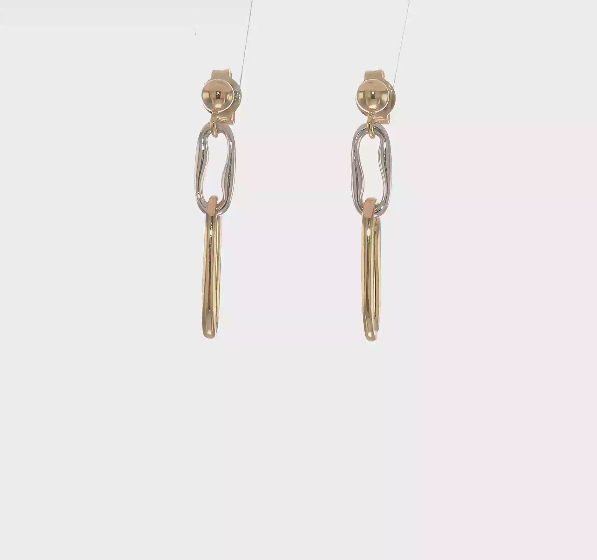 14k Two-Tone Yellow Gold Polished Fancy Long Link Dangle Post Earrings 28mm Length