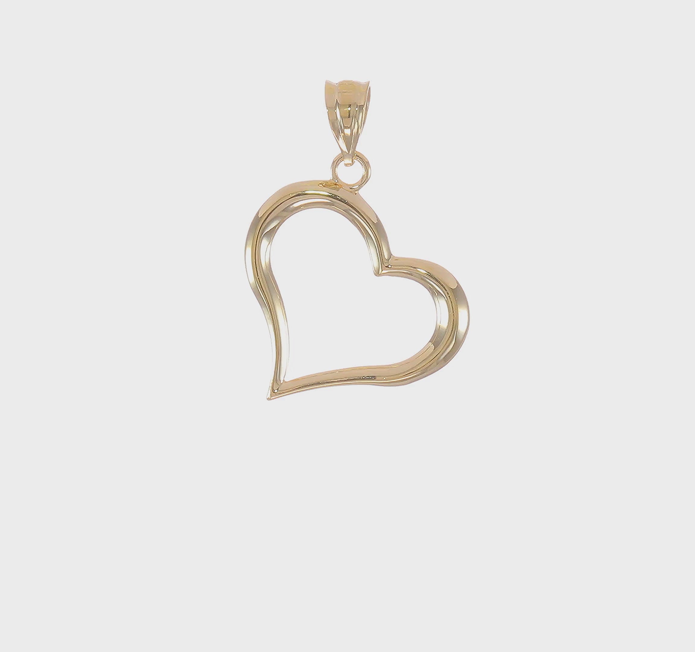 14K Yellow Gold Open Heart Pendant, Dangle Style, 25x19mm