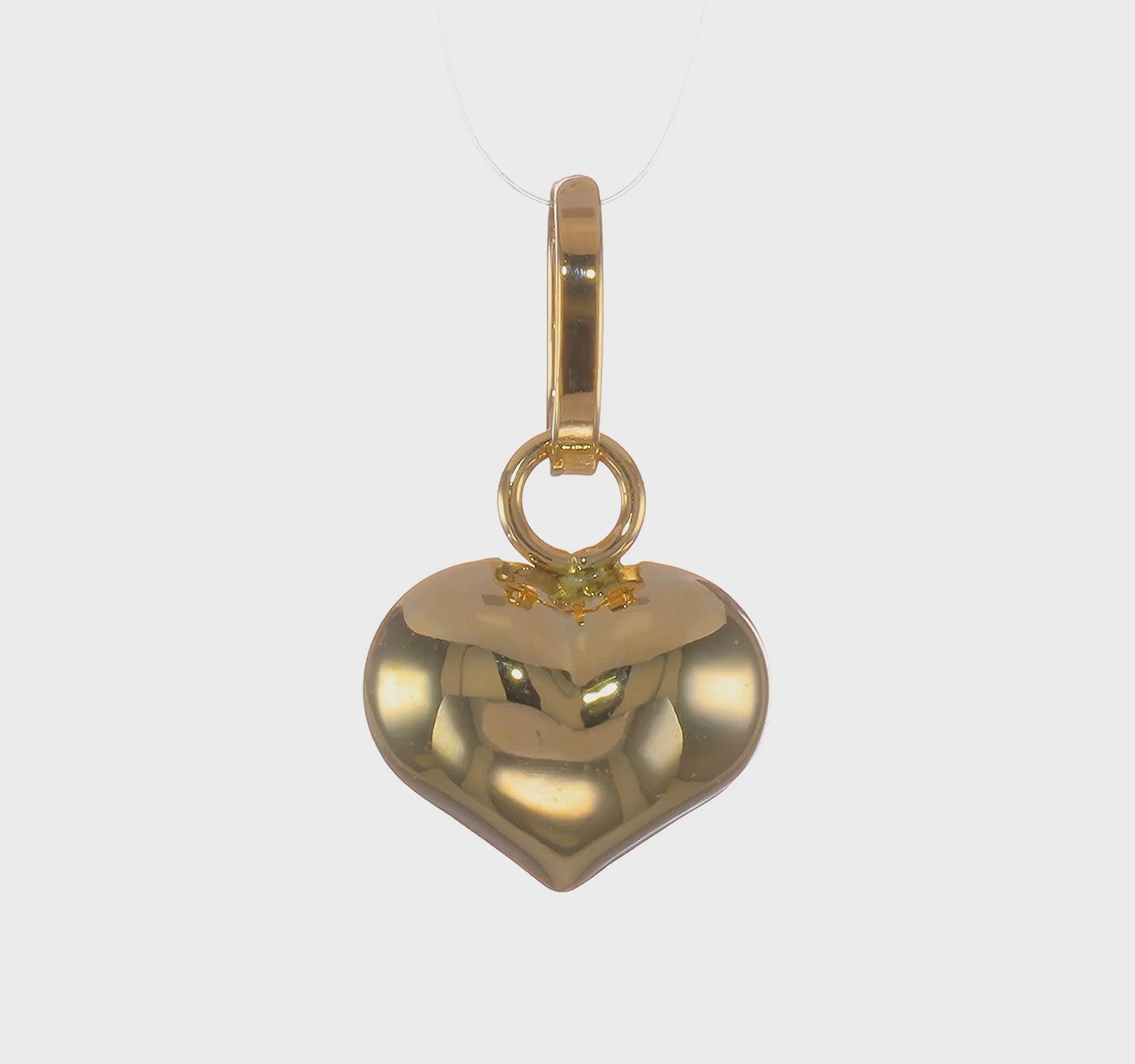 14K Yellow Gold 3-D Puffed Heart Charm Pendant, 12x7mm
