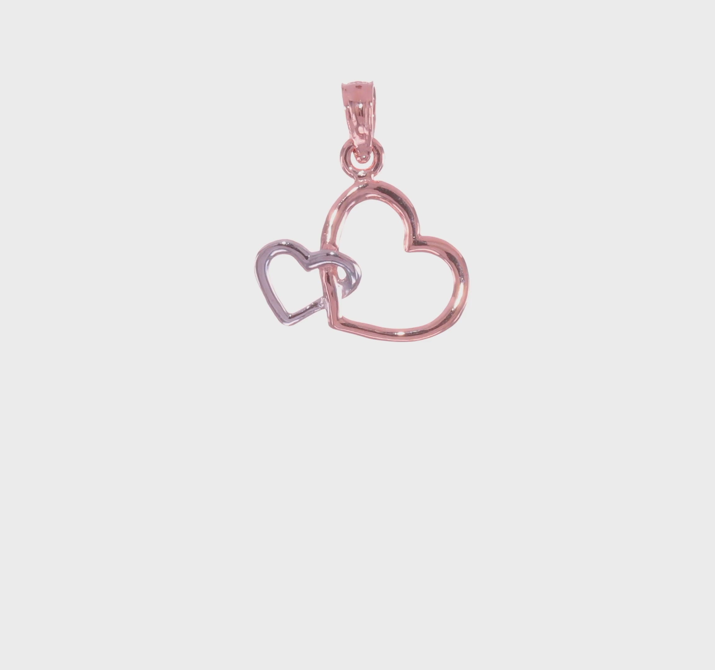 14K Solid Gold Intertwined Double Heart Pendant, 17x15mm