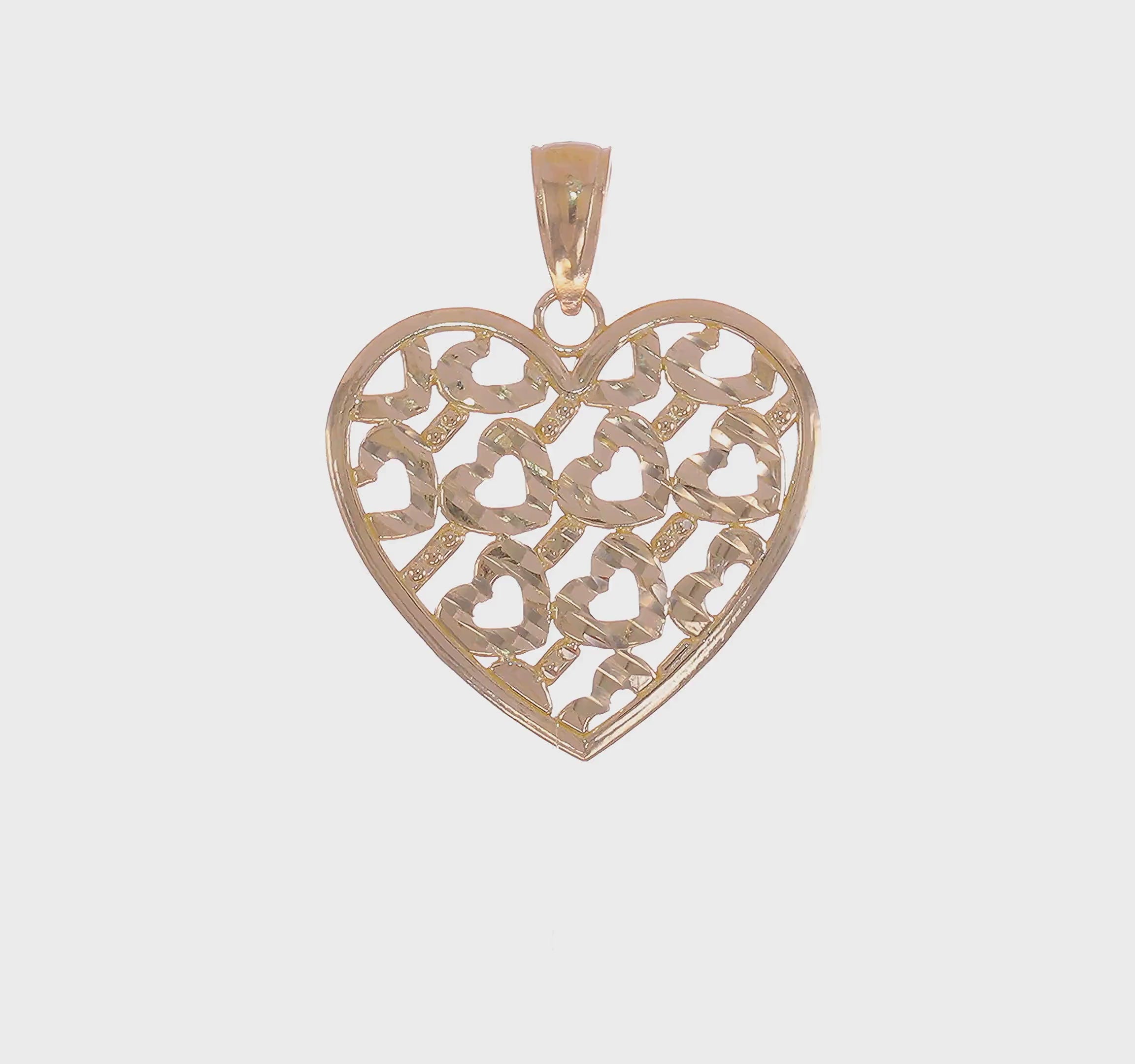 14K Gold Diamond Cut Heart Pattern With Heart Charms, 23x20mm