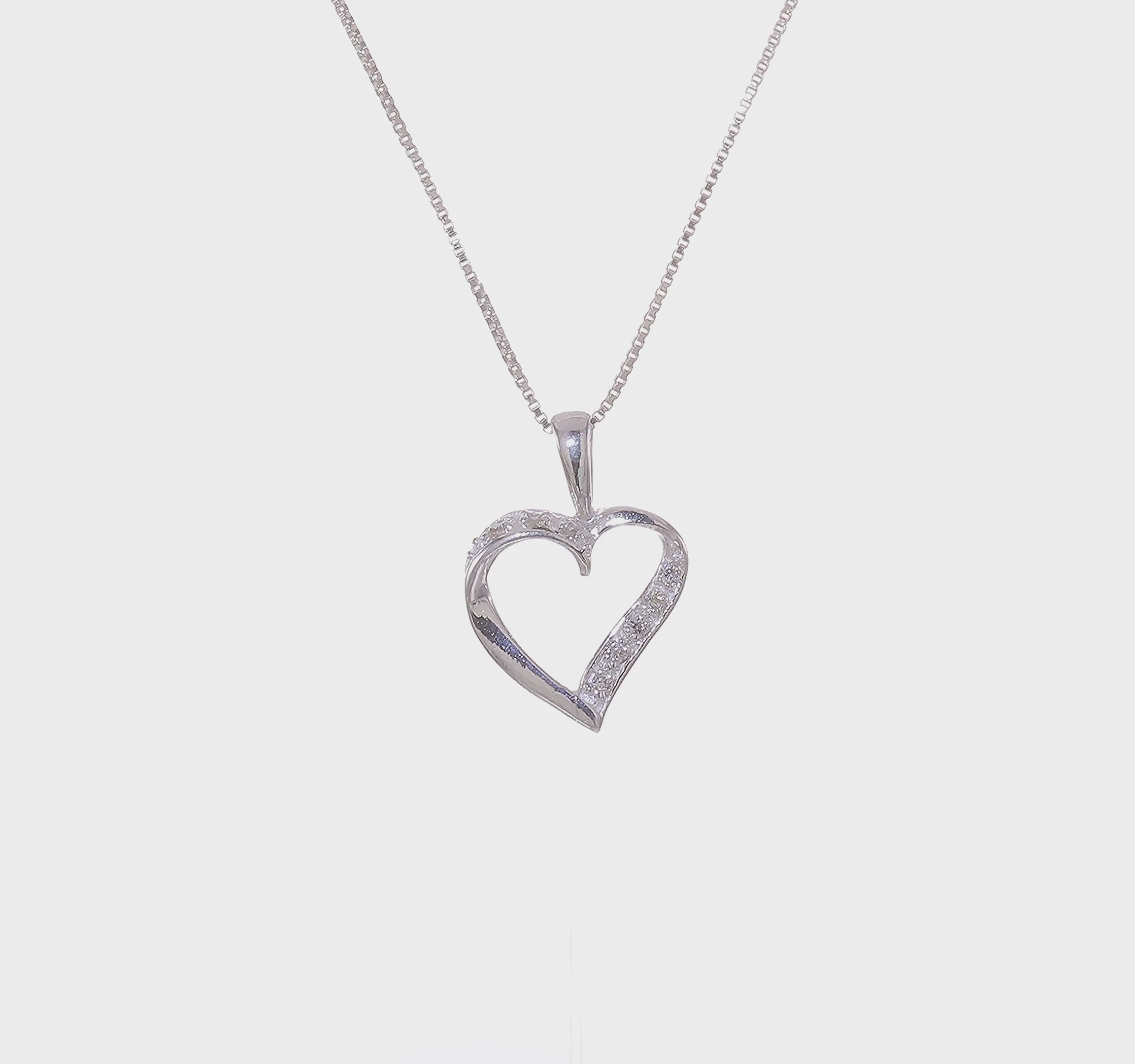 Sterling Silver Heart Pendant Necklace with CZ Stones, 18 inch Chain