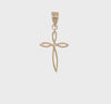 14K Yellow Gold Cross Pendant, Passion Design, 24x12mm