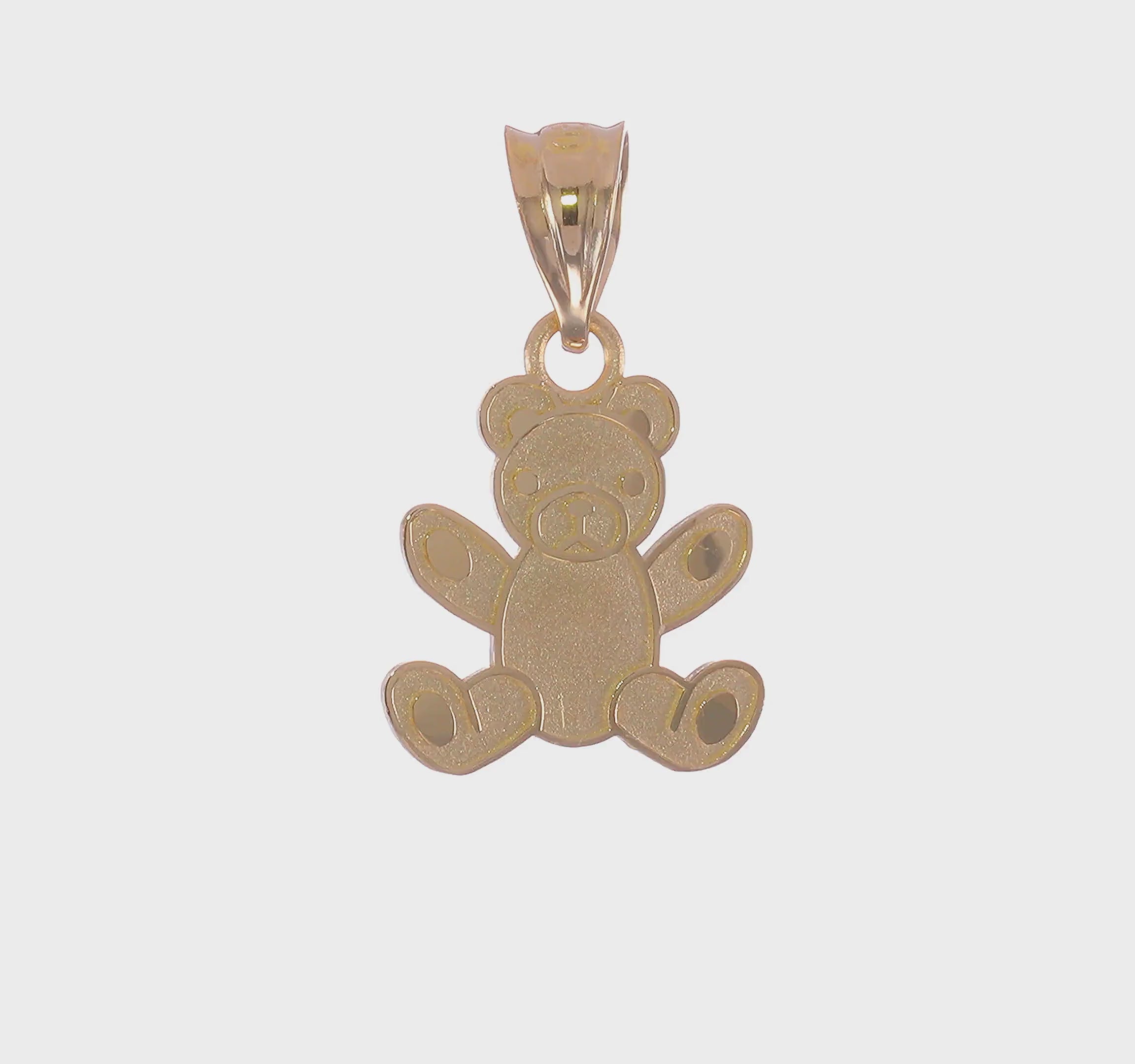 14k Solid Yellow Gold Teddy Bear Pendant, 20x12mm