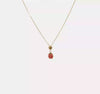 14k Yellow Gold Red and Black Enameled Ladybug with Flower Bead Necklace, 16.5"