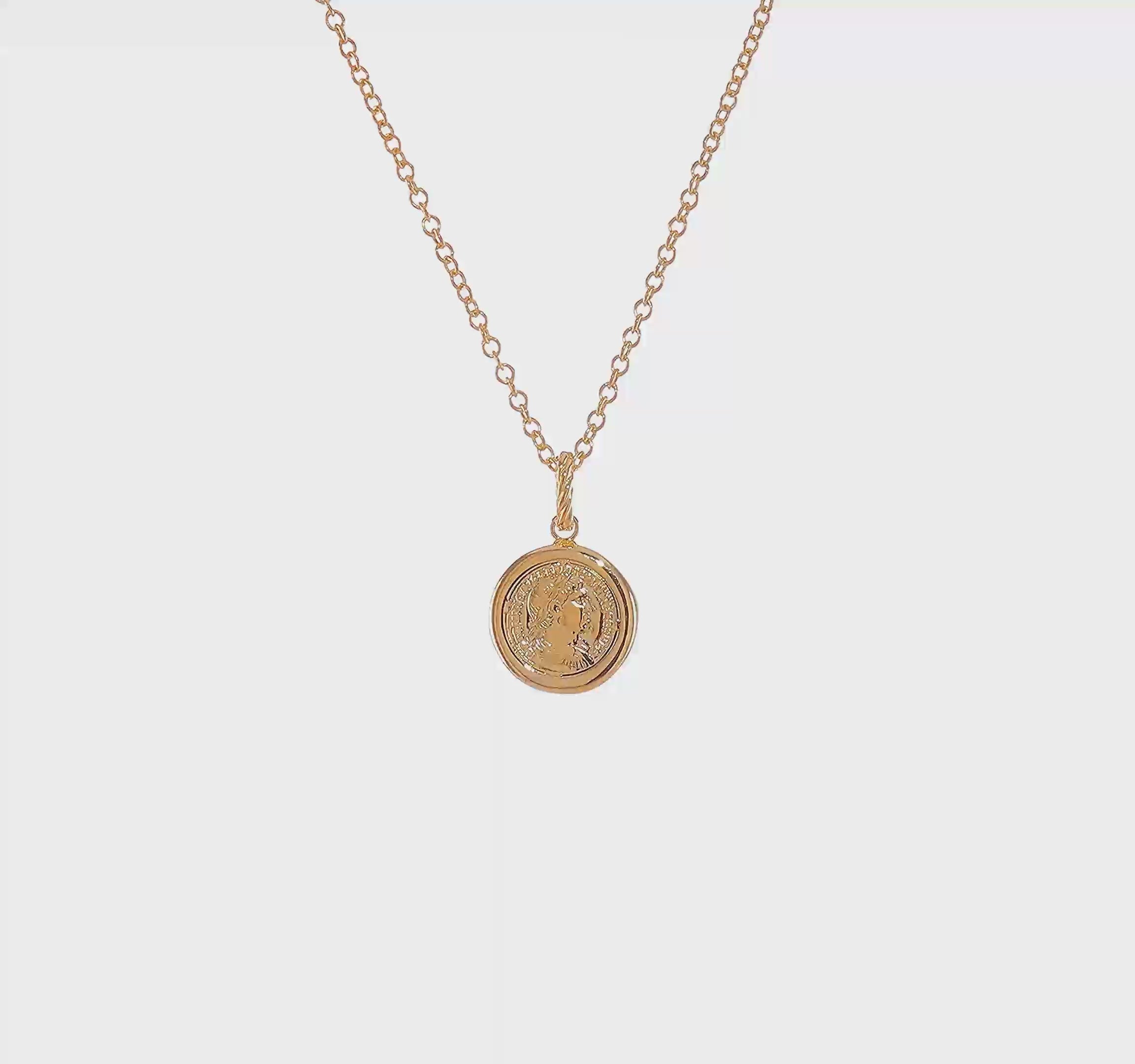 14k Yellow Gold High Polished and Matte Roman Coin Necklace, 18"