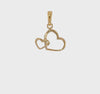 14K Solid Gold Intertwined Double Heart Pendant, 17x15mm