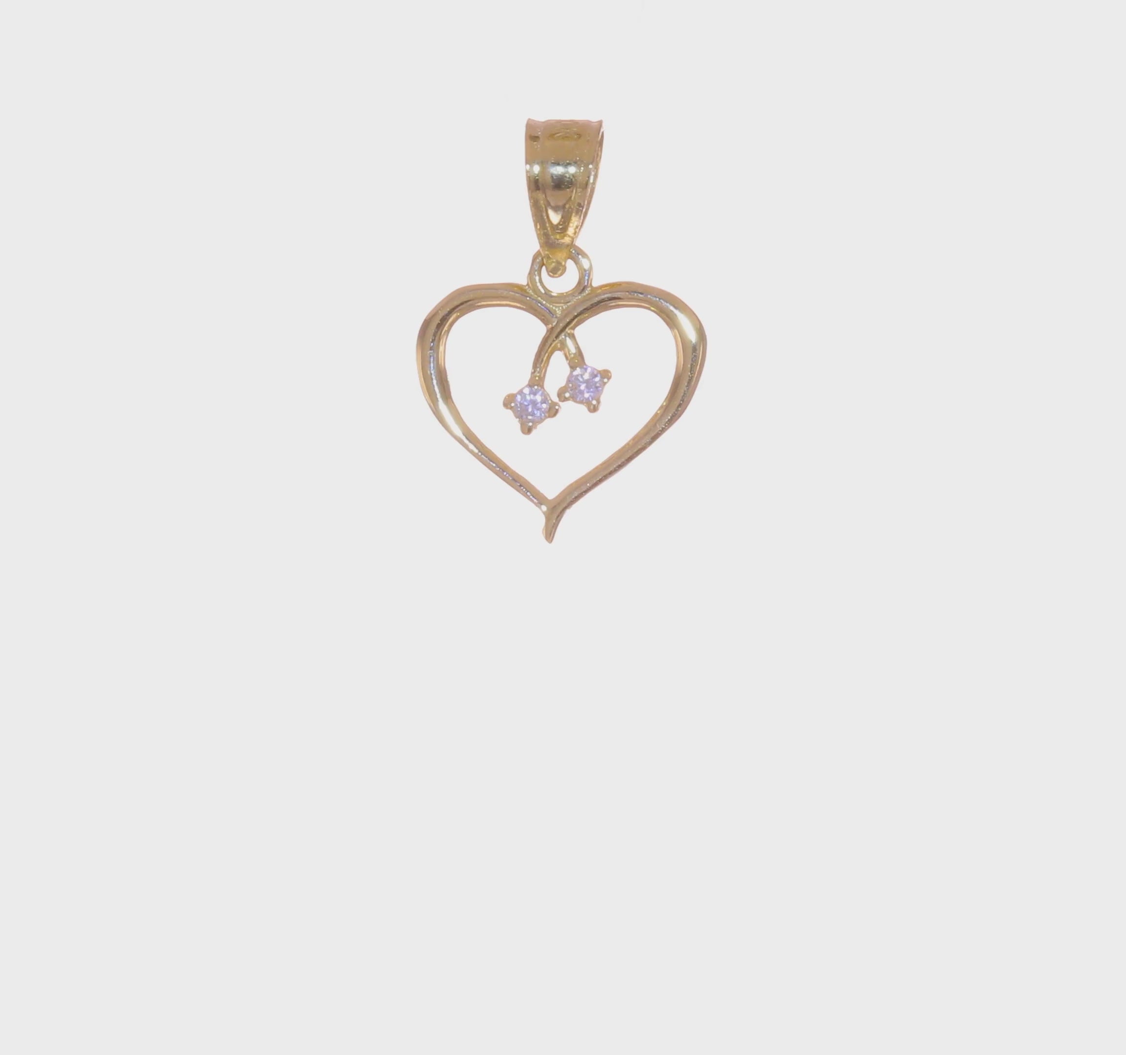 10K Yellow Gold CZ Heart Pendant Charm, 11x10mm