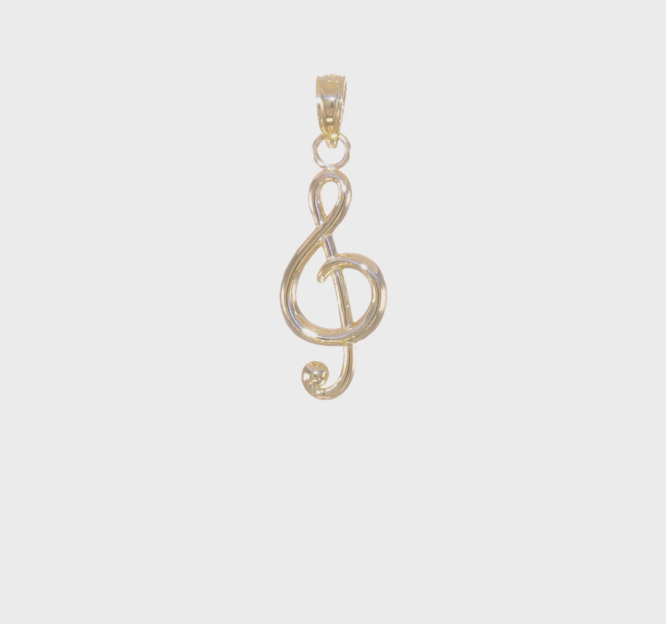14k Yellow Real Gold Treble Clef Music Pendant, 25x8mm