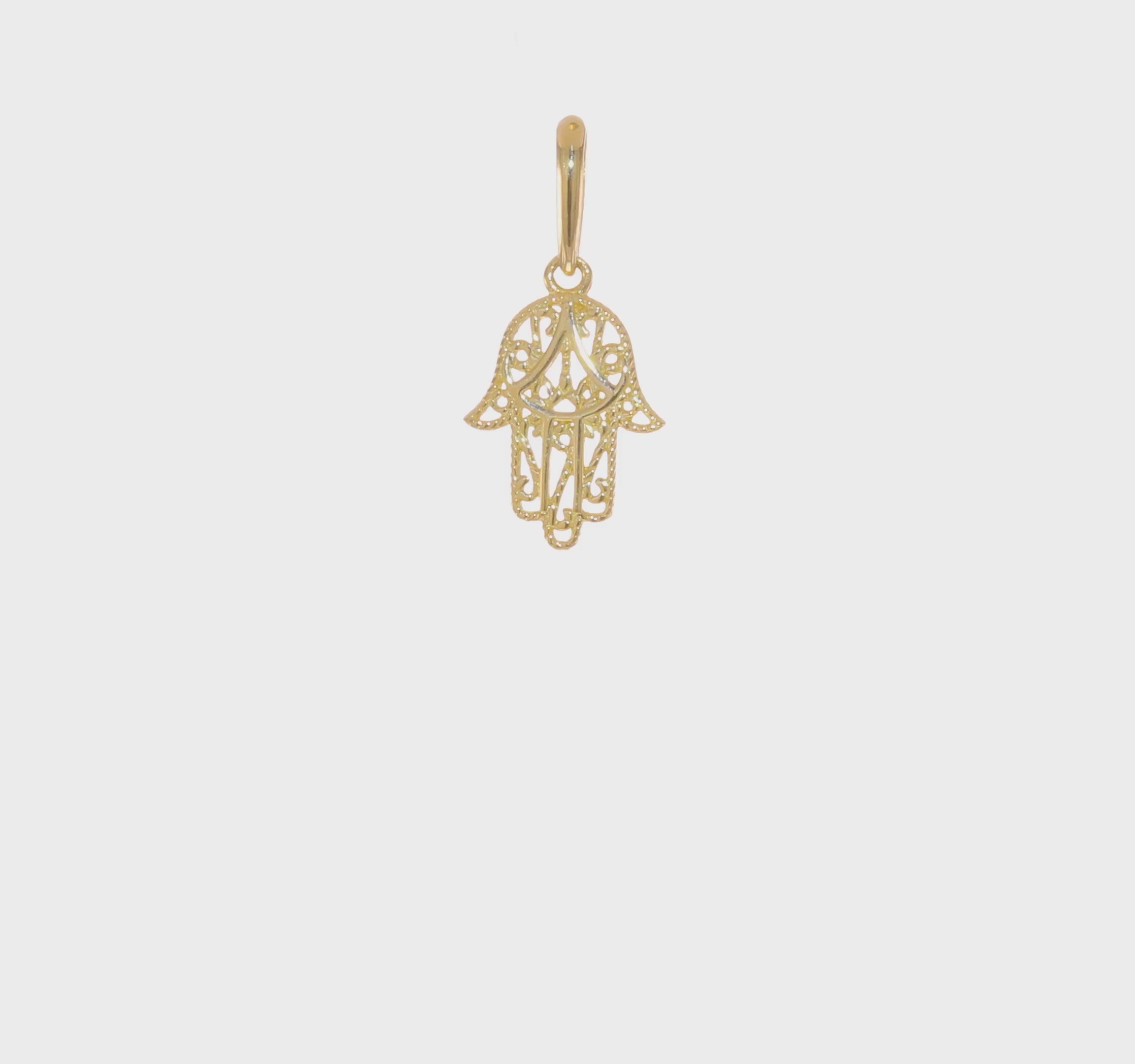 14k Yellow Gold Filigree Hamsa Hand Pendant Charm, 11x8mm