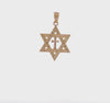 14K Yellow Gold Star of David with Cross Pendant, Diamond-Cut Design, 26mm x 16mm