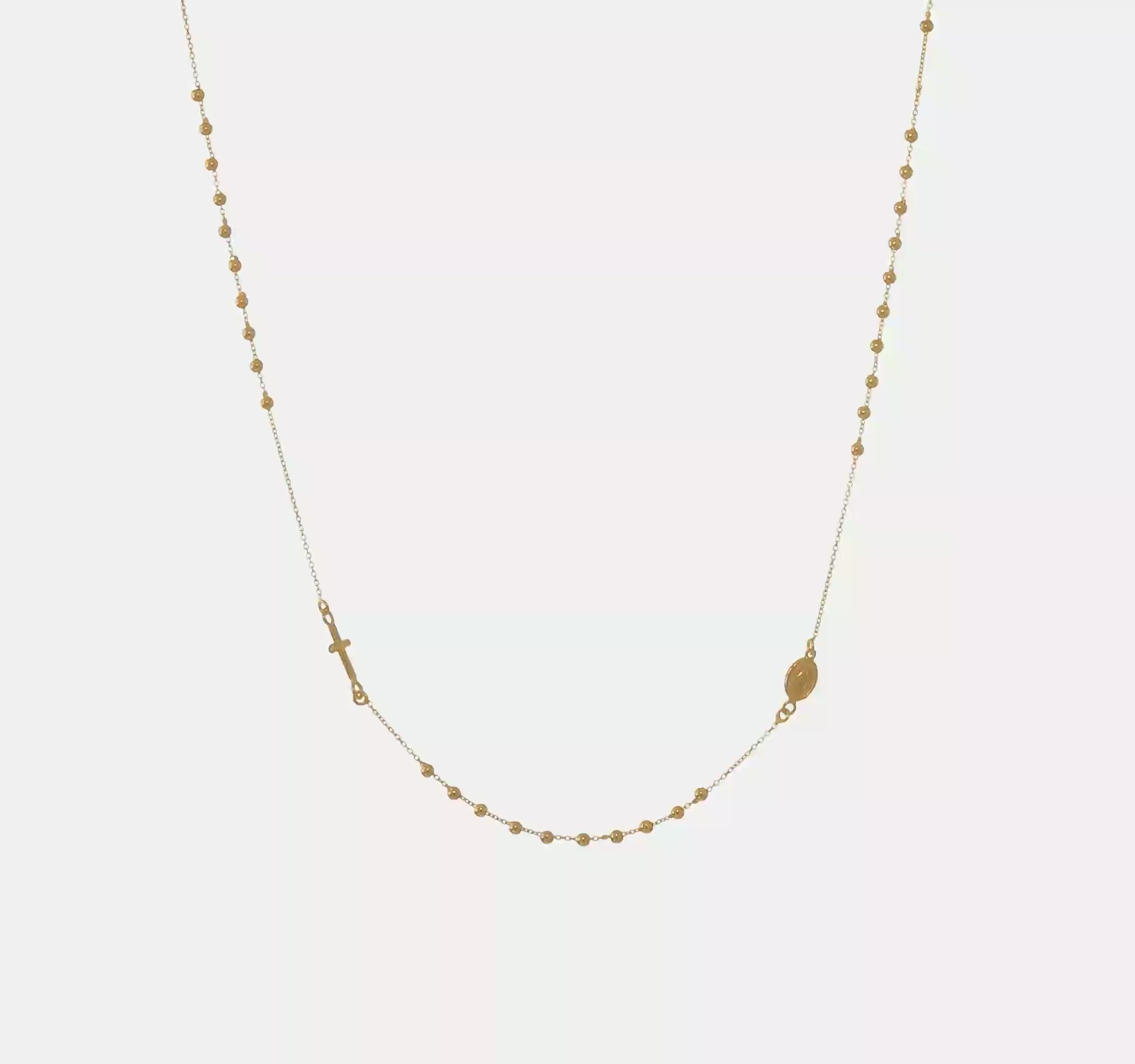 14k Yellow Gold High Polished Cross Rosary 18 inch Necklace