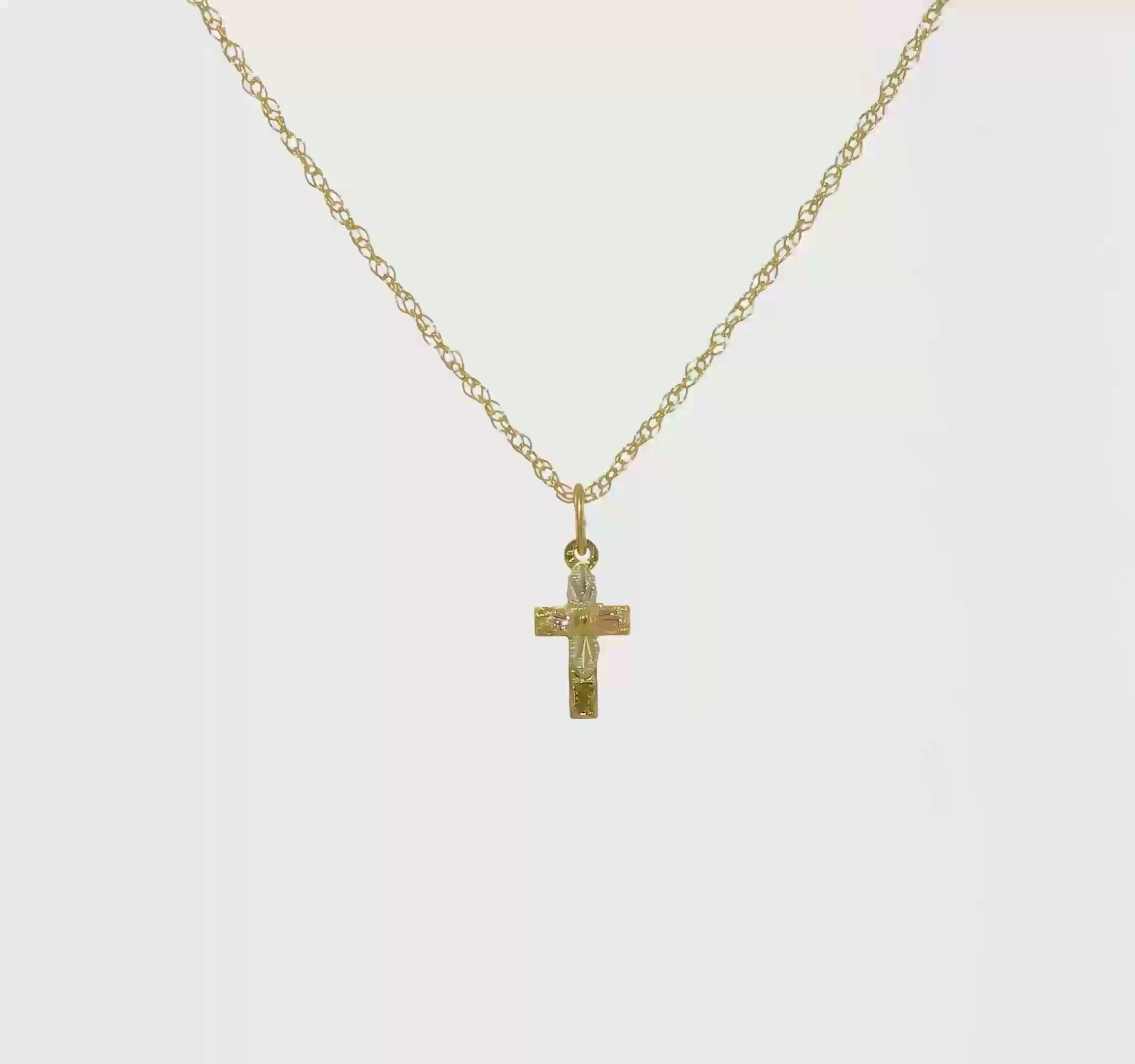10k Tri-Color Gold Cross Pendant Necklace, 18 Inch Chain