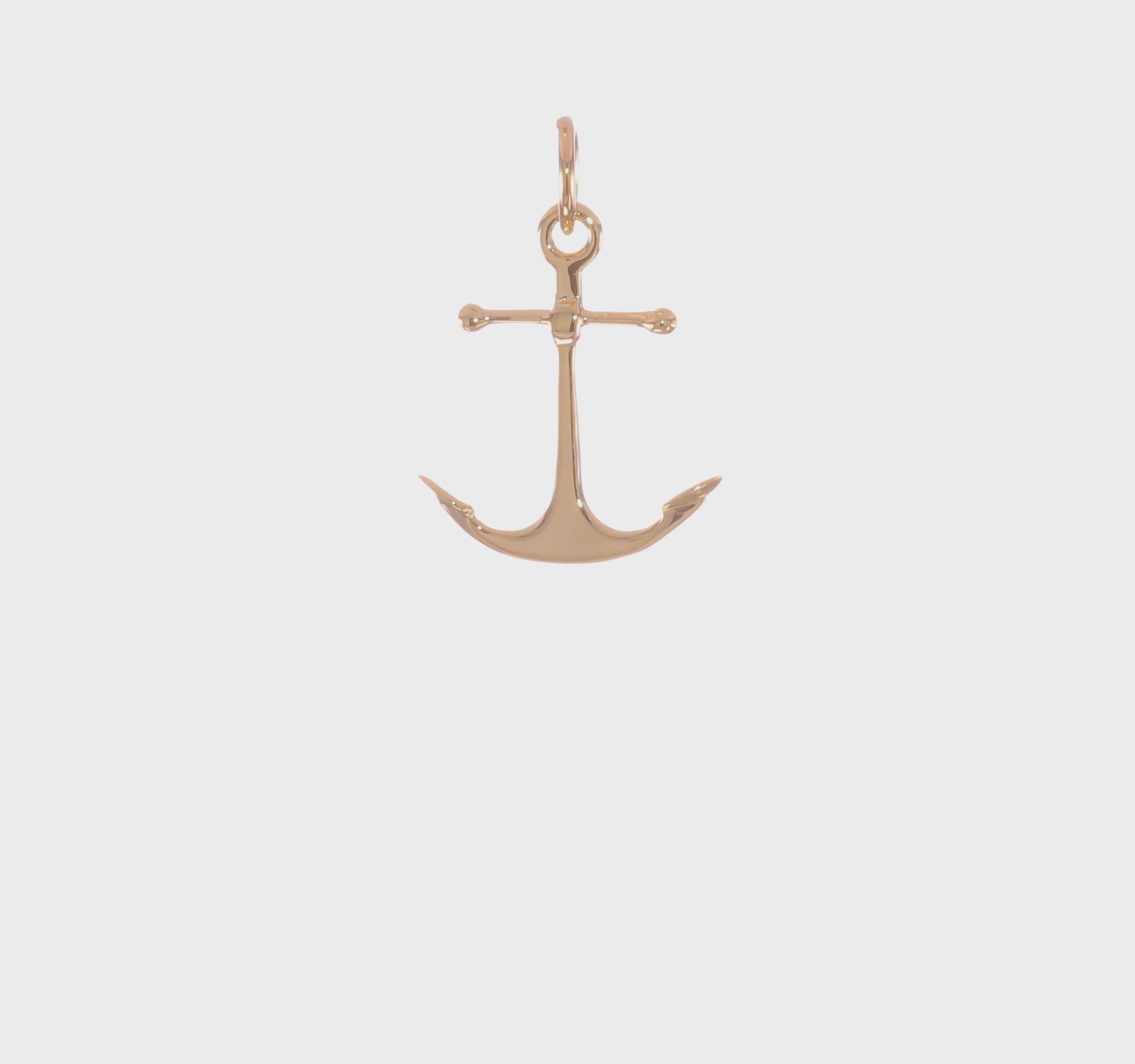 14K Yellow Gold Anchor Pendant Charm, 3D Design, 19x15mm