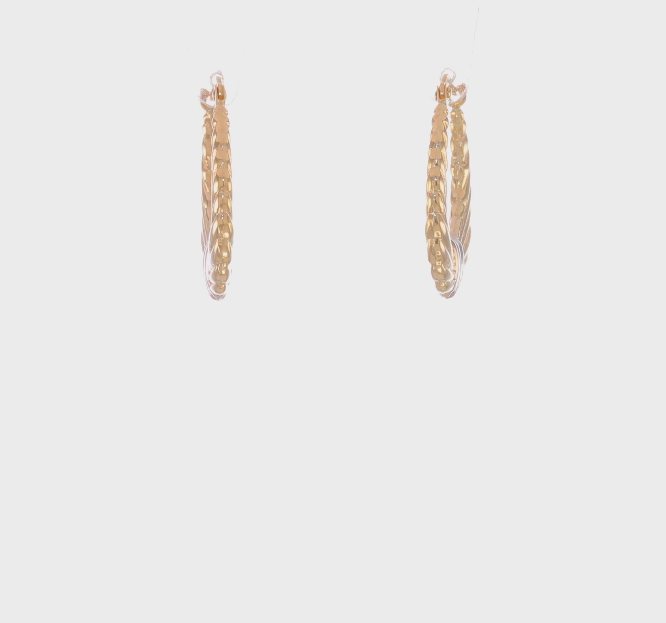 14k Yellow Gold and Rhodium Designer Hoop Earrings, 20mm