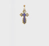 14K Yellow Gold Polished Eastern Orthodox Blue Enamel Solid Cross Pendant