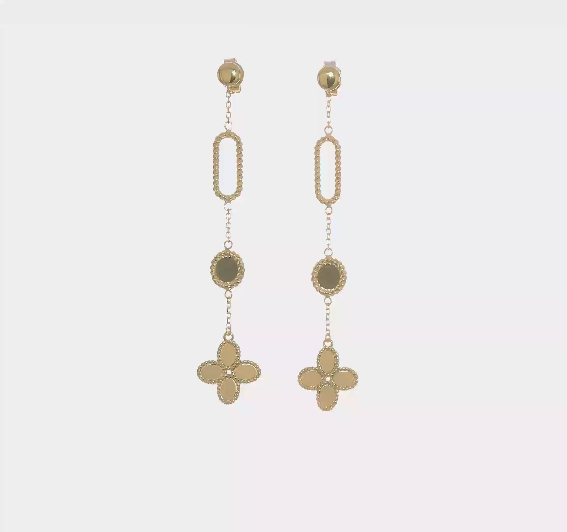 14K Yellow Gold Twisted Fancy Flower Post Drop Dangle Earrings